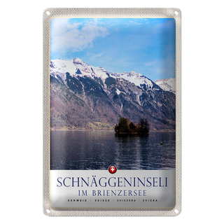 Blechschild Reise 20x30cm Schnäggeninsel in Brienzeresee Schweiz
