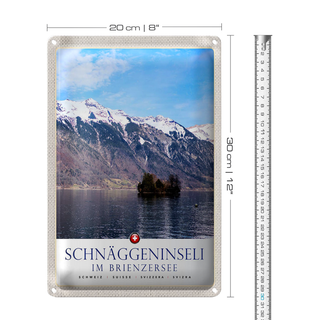 Blechschild Reise 20x30cm Schnäggeninsel in Brienzeresee Schweiz