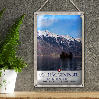 Blechschild Reise 20x30cm Schnäggeninsel in Brienzeresee Schweiz