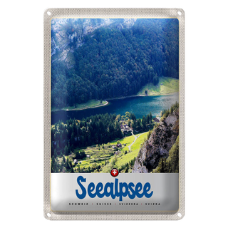 Blechschild Reise 20x30cm Seealpsee Schweiz Natur Wälder See