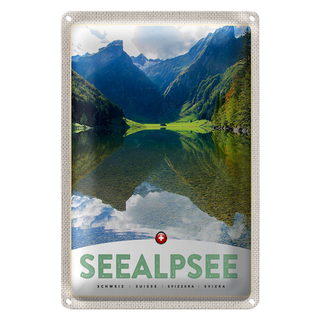 Blechschild Reise 20x30cm Seealpsee Schweiz Urlaub Wälder Natur