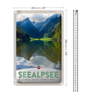 Blechschild Reise 20x30cm Seealpsee Schweiz Urlaub Wälder Natur