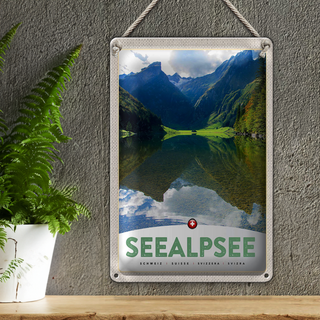 Blechschild Reise 20x30cm Seealpsee Schweiz Urlaub Wälder Natur