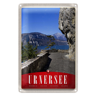 Blechschild Reise 20x30cm Urnersee Schweiz Gebirge Natur Bäume