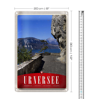 Blechschild Reise 20x30cm Urnersee Schweiz Gebirge Natur Bäume