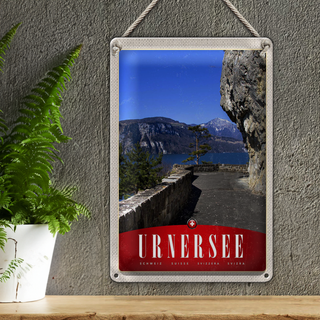 Blechschild Reise 20x30cm Urnersee Schweiz Gebirge Natur Bäume