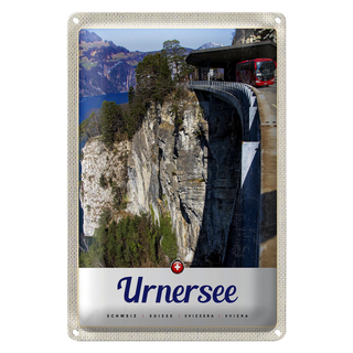 Blechschild Reise 20x30cm Urnersee Schweiz Bus Gebirge Natur