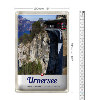 Blechschild Reise 20x30cm Urnersee Schweiz Bus Gebirge Natur