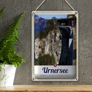 Blechschild Reise 20x30cm Urnersee Schweiz Bus Gebirge Natur