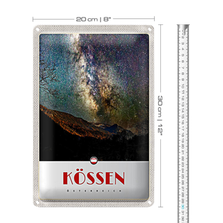 Blechschild Reise 20x30cm Kössen Österreich Himmel Sterne Abend