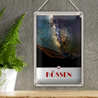 Blechschild Reise 20x30cm Kössen Österreich Himmel Sterne Abend