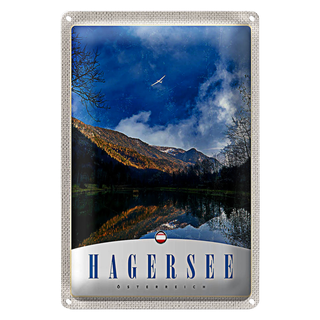 Blechschild Reise 20x30cm Hagersee Österreich Europa Natur Wald