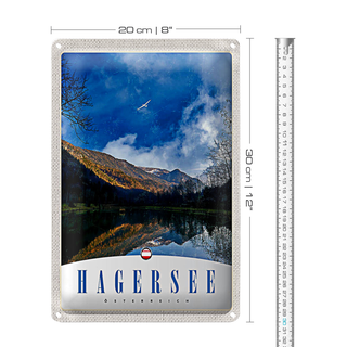Blechschild Reise 20x30cm Hagersee Österreich Europa Natur Wald