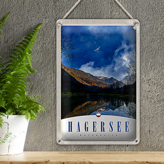 Blechschild Reise 20x30cm Hagersee Österreich Europa Natur Wald