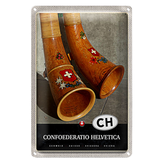 Blechschild Reise 20x30cm Confoederatio Helvetica Alphorn Urlaub