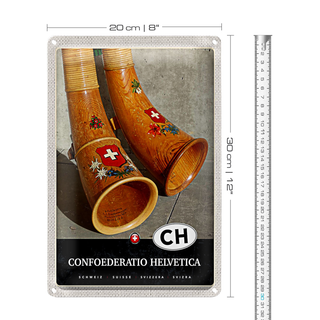 Blechschild Reise 20x30cm Confoederatio Helvetica Alphorn Urlaub