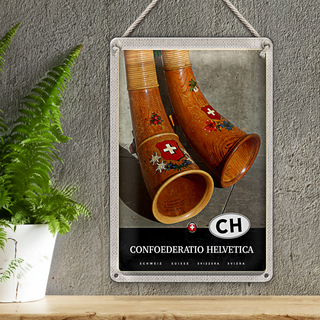 Blechschild Reise 20x30cm Confoederatio Helvetica Alphorn Urlaub