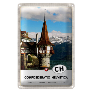 Blechschild Reise 20x30cm Confoederatio Helvetica Kirche
