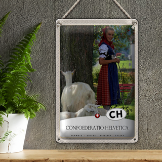 Blechschild Reise 20x30cm Confoederatio Helvetica Schaf Frau