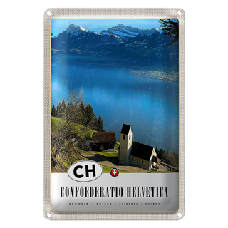 Blechschild Reise 20x30cm Confoederatio Helvetica Kirche Natur