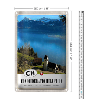 Blechschild Reise 20x30cm Confoederatio Helvetica Kirche Natur