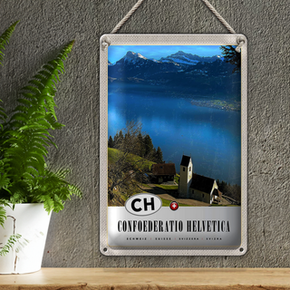 Blechschild Reise 20x30cm Confoederatio Helvetica Kirche Natur