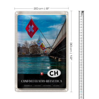 Blechschild Reise 20x30cm Confoederatio Helvetica Brücke Flagge