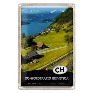 Blechschild Reise 20x30cm Confoederatio Helvetica Weide See