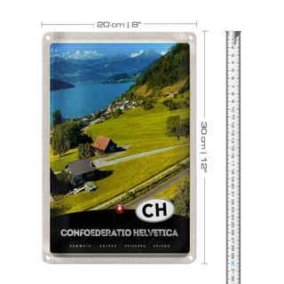 Blechschild Reise 20x30cm Confoederatio Helvetica Weide See