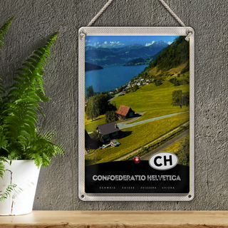 Blechschild Reise 20x30cm Confoederatio Helvetica Weide See