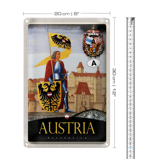 Blechschild Reise 20x30cm Österreich Ritter Burg 1889 Wappen