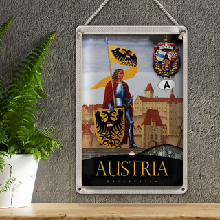 Blechschild Reise 20x30cm Österreich Ritter Burg 1889 Wappen