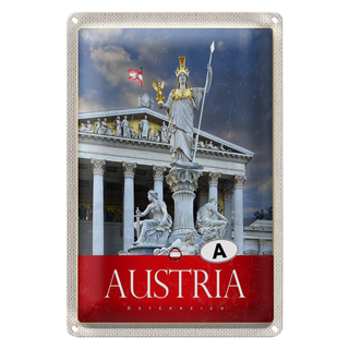 Blechschild Reise 20x30cm Österreich Skulptur weiß gold Urlaub