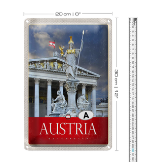 Blechschild Reise 20x30cm Österreich Skulptur weiß gold Urlaub