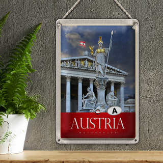 Blechschild Reise 20x30cm Österreich Skulptur weiß gold Urlaub