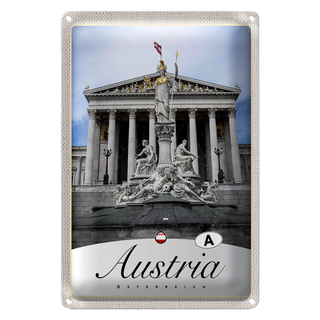 Blechschild Reise 20x30cm Österreich Skulptur weiß gold Römer