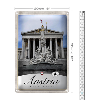 Blechschild Reise 20x30cm Österreich Skulptur weiß gold Römer