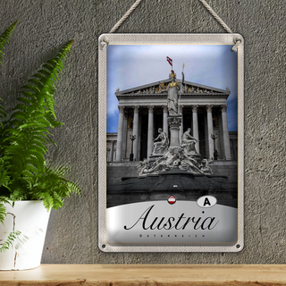 Blechschild Reise 20x30cm Österreich Skulptur weiß gold Römer