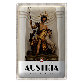 Blechschild Reise 20x30cm Österreich Skulptur Jesud Gold Schaf