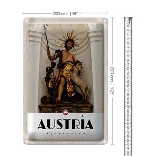 Blechschild Reise 20x30cm Österreich Skulptur Jesud Gold Schaf