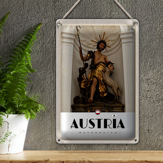 Blechschild Reise 20x30cm Österreich Skulptur Jesud Gold Schaf