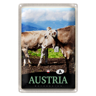 Blechschild Reise 20x30cm Österreich Tiere Weide Natur Gebirge