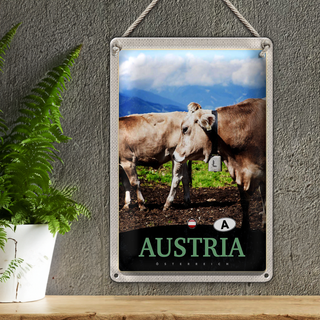 Blechschild Reise 20x30cm Österreich Tiere Weide Natur Gebirge