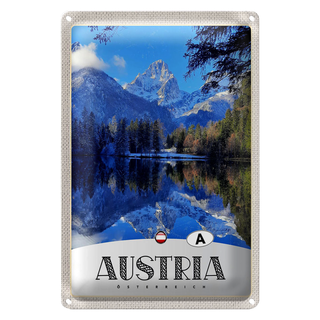 Blechschild Reise 20x30cm Österreich See Schnee Winterzeit