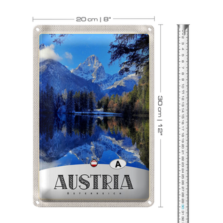 Blechschild Reise 20x30cm Österreich See Schnee Winterzeit