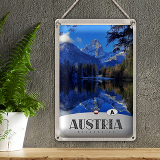 Blechschild Reise 20x30cm Österreich See Schnee Winterzeit
