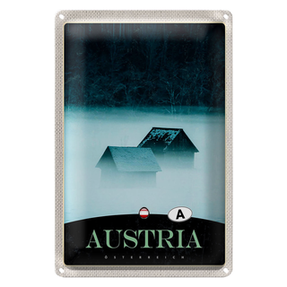 Blechschild Reise 20x30cm Österreich Wald Häuser Natur Gebirge