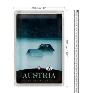 Blechschild Reise 20x30cm Österreich Wald Häuser Natur Gebirge
