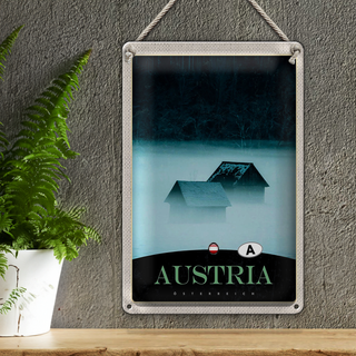 Blechschild Reise 20x30cm Österreich Wald Häuser Natur Gebirge
