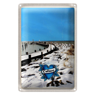 Blechschild Reise 20x30cm Ostsee Deutschland Schnee Winterzeit
